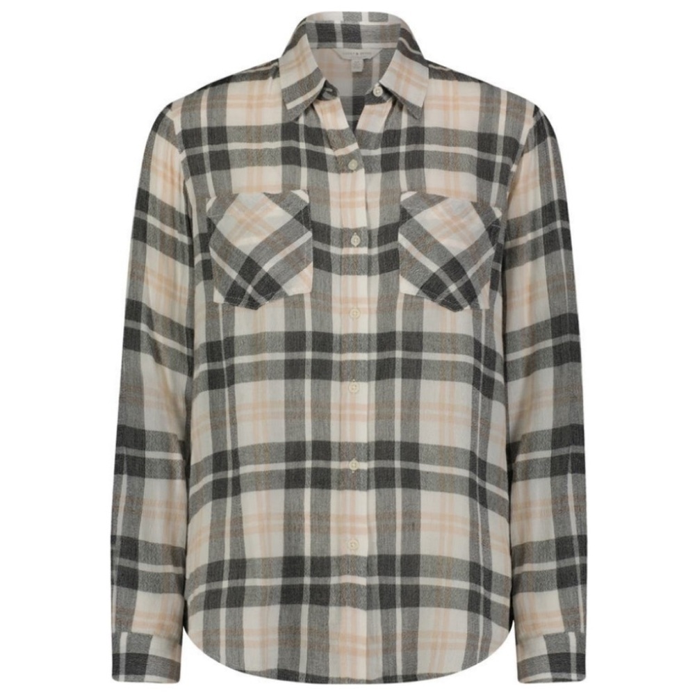 Lucky Brand Plaid Gauze Shirt | Black & Cream |‎ Size Small